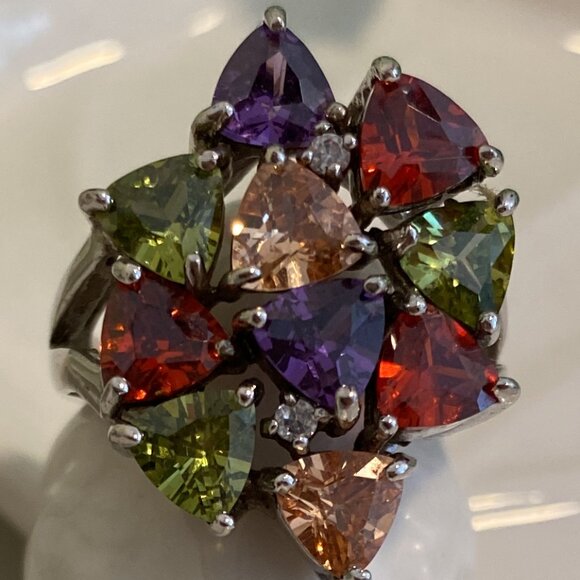 ABSTRACT FAUX CITRINE, RUBY, PERIDOT & AMETHYST CRYSTAL RING - Picture 6 of 8